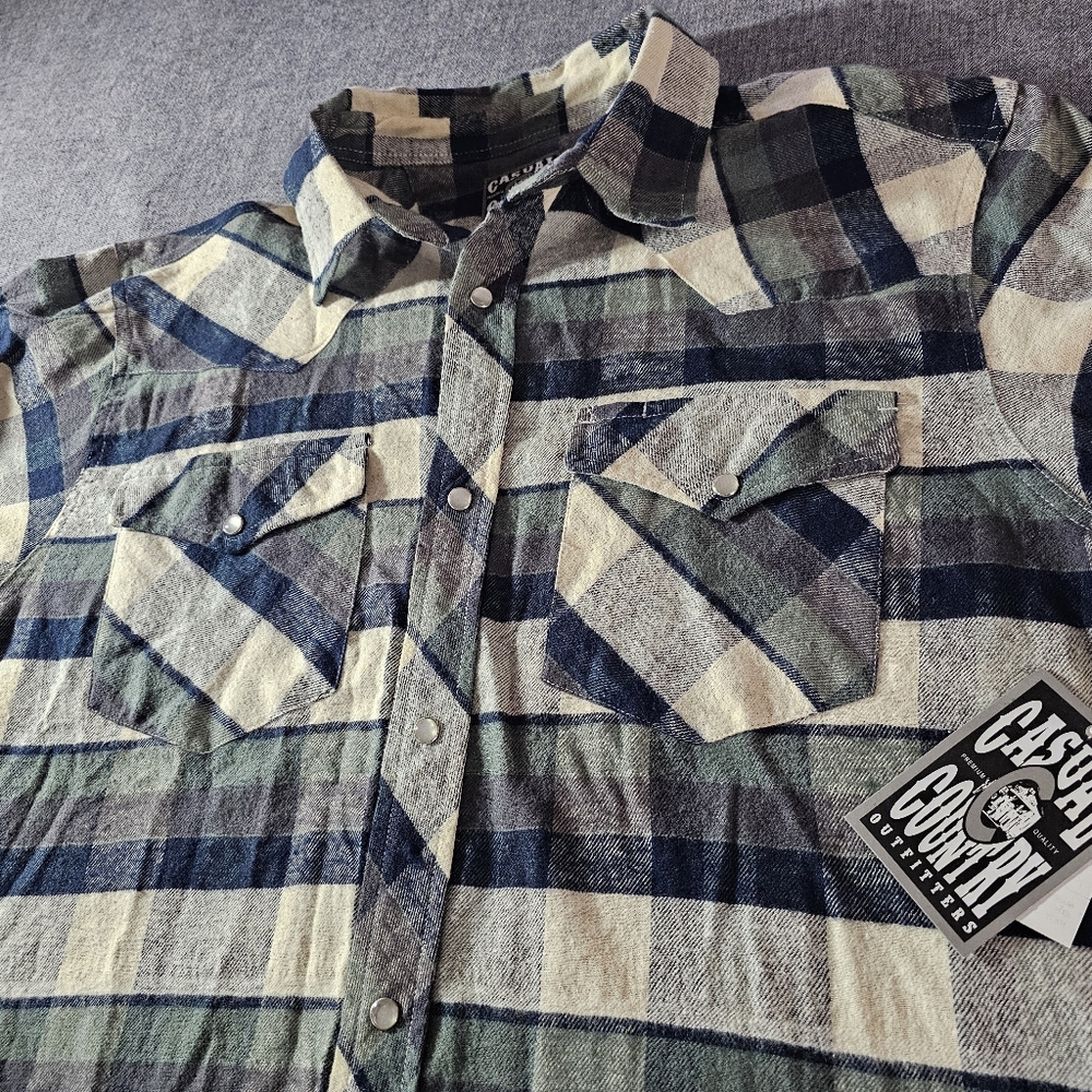 Men's Navy and Cream Checkered Shirt